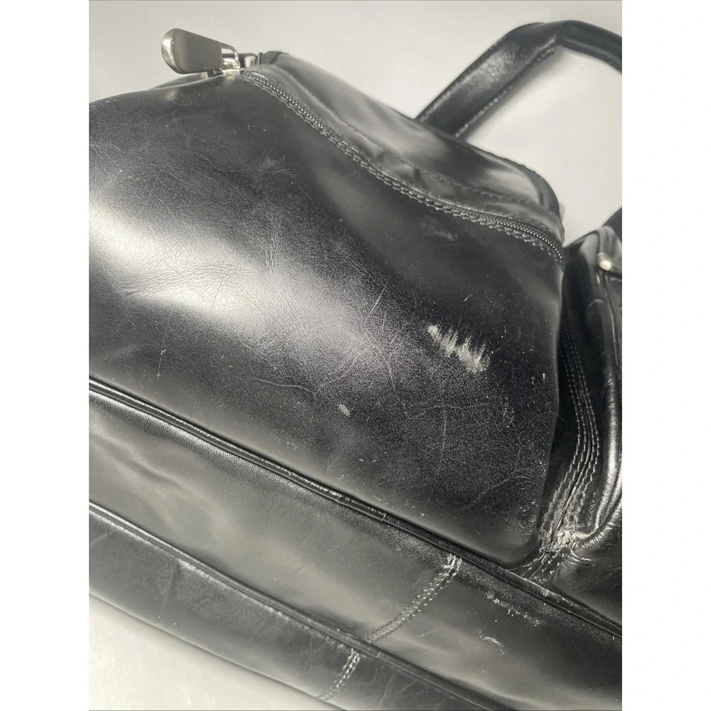 VINTAGE CANYON OUTBACK LEATHER GOODS BLACK LEATHER EXPANDABLE BRIEFCASE BAG